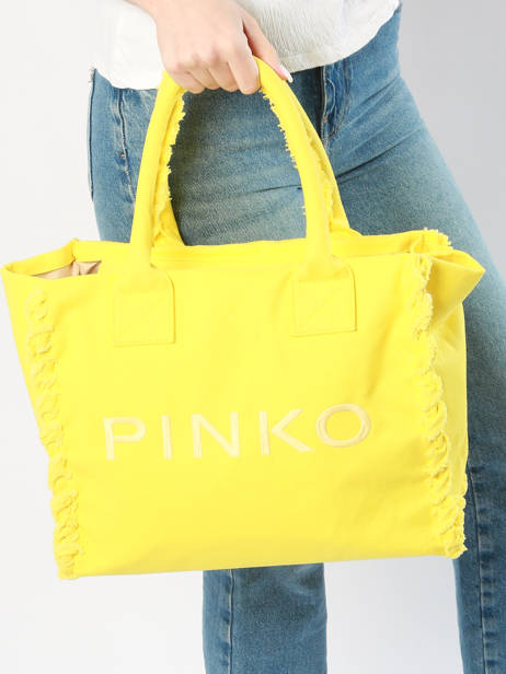 Sac Porté épaule Logo Shopper Coton Pinko Jaune logo shopper A1WQ vue secondaire 1