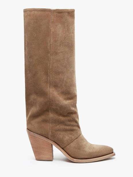 Bottes à Talon Stivali Tubo En Cuir Metisse Beige women Bottes Texan en daim