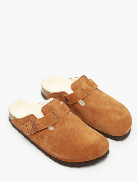 Slippers Boston Shearling In Leather Birkenstock Brown women 1001141 other view 1