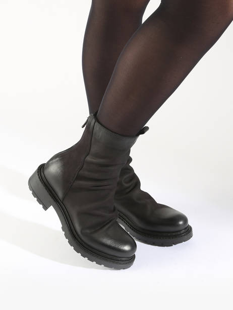 Bottines Biker En Cuir Metisse Noir women Bottines en nubuck. vue secondaire 1