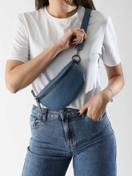 Sac Banane Caviar Cuir Milano Bleu caviar CA19091B vue secondaire 1