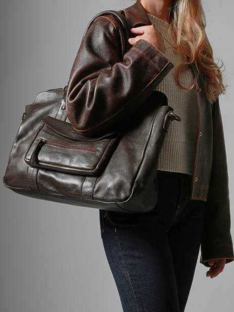 Sac Porté épaule A4 Cow Cuir Basilic pepper Marron cow BCOW78 vue secondaire 1