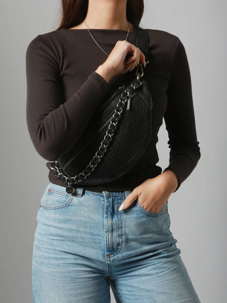 Sac Banane Vintage Cuir Mila louise Noir vintage 23689EX vue secondaire 1