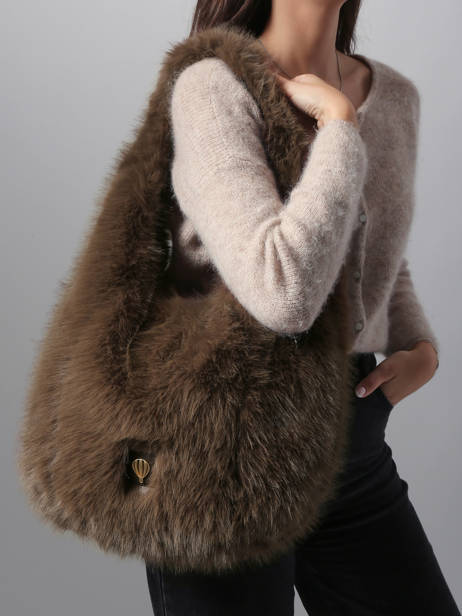 Shoulder Bag Doudou Fur Le voyage en panier Brown doudou AHP262 other view 1
