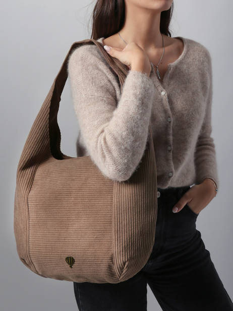 Sac Porté épaule Velours Polyester Le voyage en panier Marron velours AHP243 vue secondaire 1