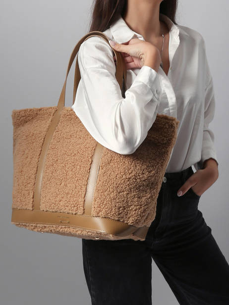Le Cabas L Zippé Shearling Et Cuir Vanessa bruno Beige cabas 15V40409 vue secondaire 1