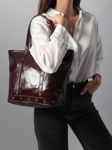 Le Cabas M Zippé En Cuir Craquelé Vanessa bruno Rouge cabas cuir 82V40378 vue secondaire 1