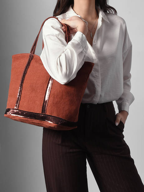 Le Cabas Zippé M Lin Et Paillettes Vanessa bruno Rouge cabas lin 31V40378 vue secondaire 1