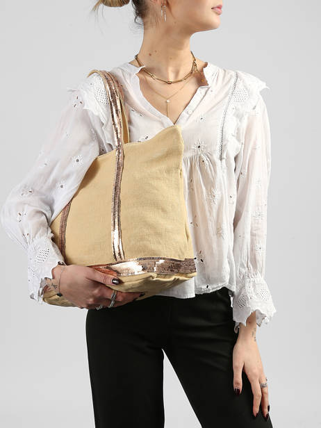 Medium Zipped Le Cabas Tote Bag Linen Sequins Vanessa bruno Yellow cabas lin 31V40378 other view 1