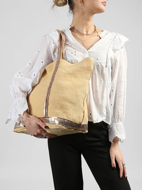 Large Le Cabas Tote Bag Linnen Sequins Vanessa bruno Yellow cabas lin 31V40315 other view 1