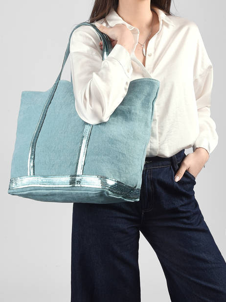 Large Le Cabas Tote Bag Linnen Sequins Vanessa bruno Blue cabas lin 31V40315 other view 1