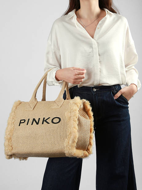 Satchel Logo Shopper Raphia Pinko Beige logo shopper 6673A39Y other view 1