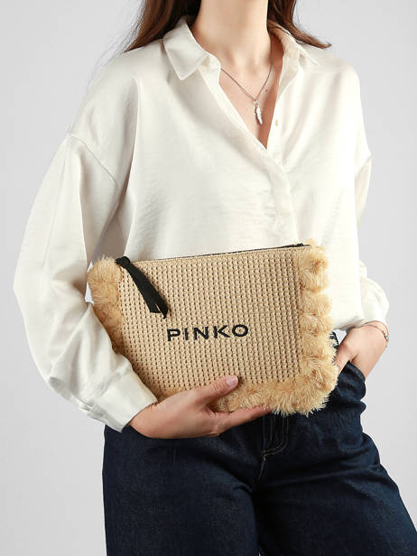 Raffia Logo Clutch Bag Pinko Beige logo shopper 6718A39Y other view 1
