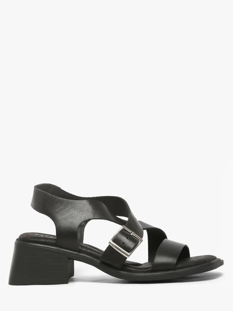 Heeled Sandals In Leather Pavement Black accessoires 25273