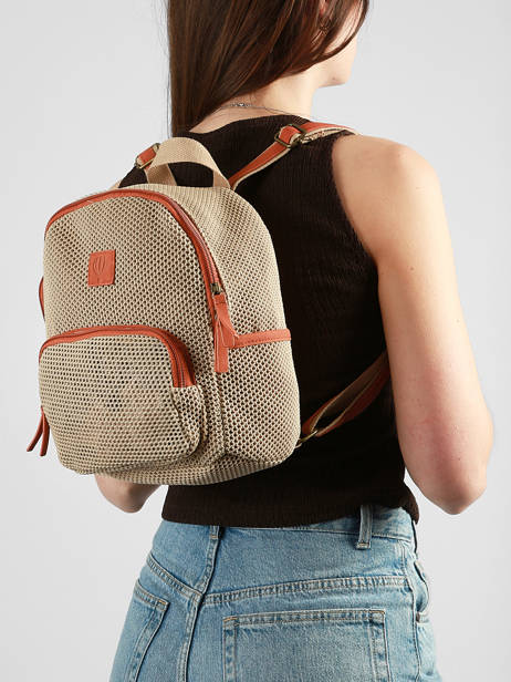 Backpack Le voyage en panier Beige resille PM957 other view 1